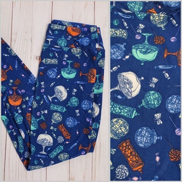 LULAROE leggings blue macaroon pastry pants OS - Picture 1 of 6